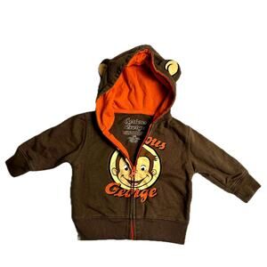Curious George hoodie RARE 12 month w/ zipper and ears, orange and brown